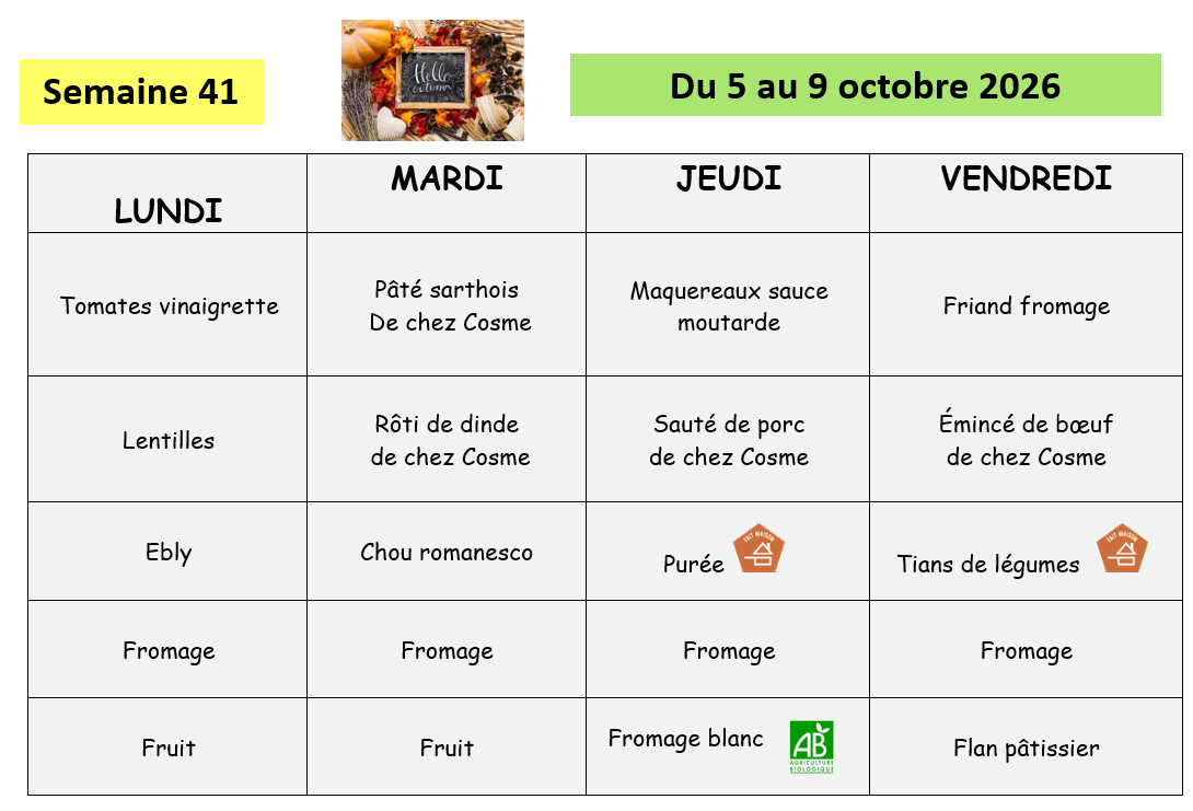 semaine 41 du 5 au 9 octobre 2026